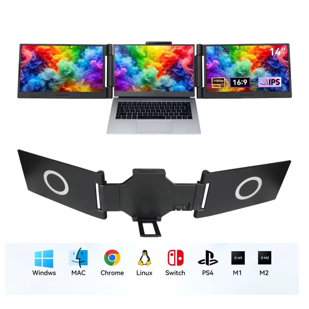Portable Laptop Screen Extender- 14" Dual Monitor for Laptop with Built-in Speakers