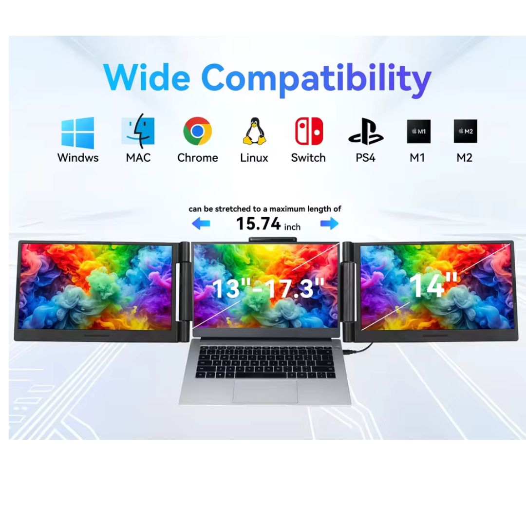 Portable Laptop Screen Extender- 14" Dual Monitor for Laptop with Built-in Speakers