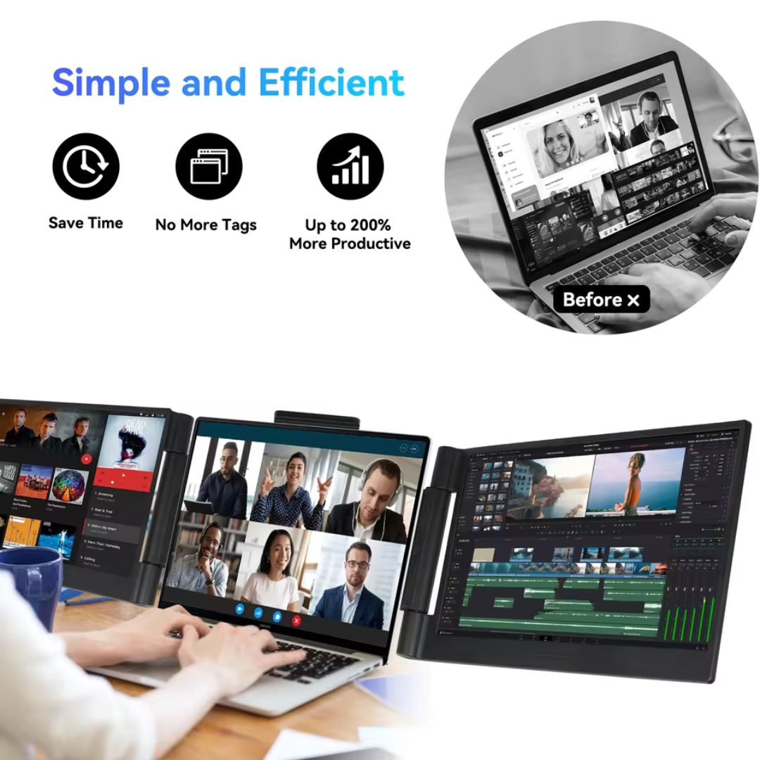 Portable Laptop Screen Extender- 14" Dual Monitor for Laptop with Built-in Speakers