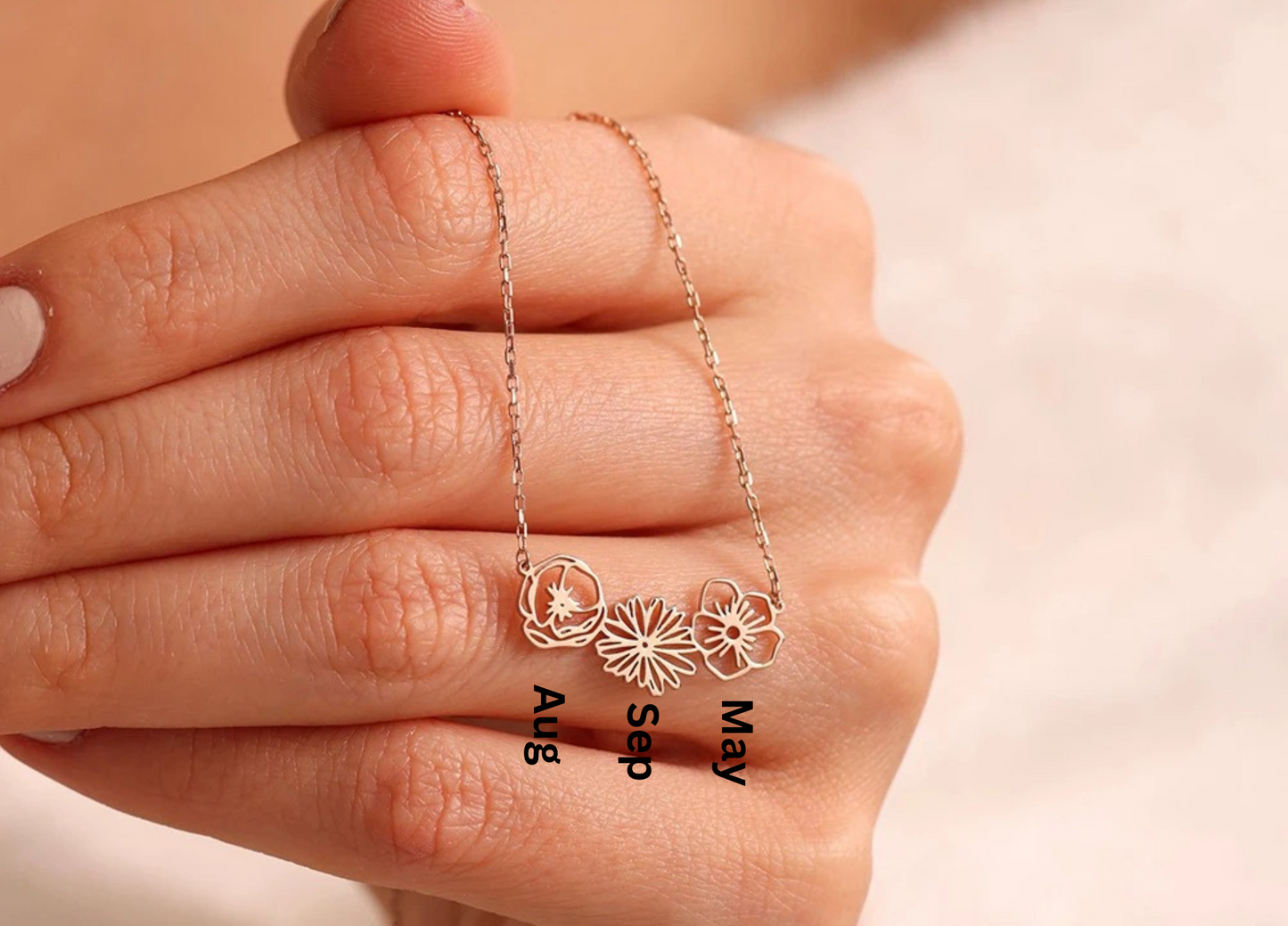 Custom Birth Flower Necklace, Personalized Birth Flower Bouquet Necklace, Birthday Anniversary gift for Mom Grandma Wife, Birth Month Flower