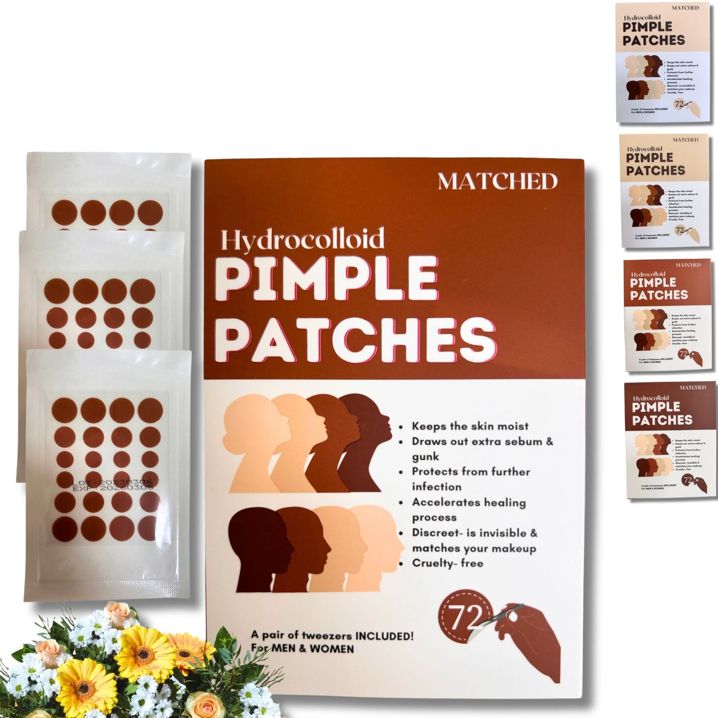 MATCHED Hydrocolloid Pimple Patches- Invisible Acne Patches for Face, 3 Sizes, 72-Count (MTG)