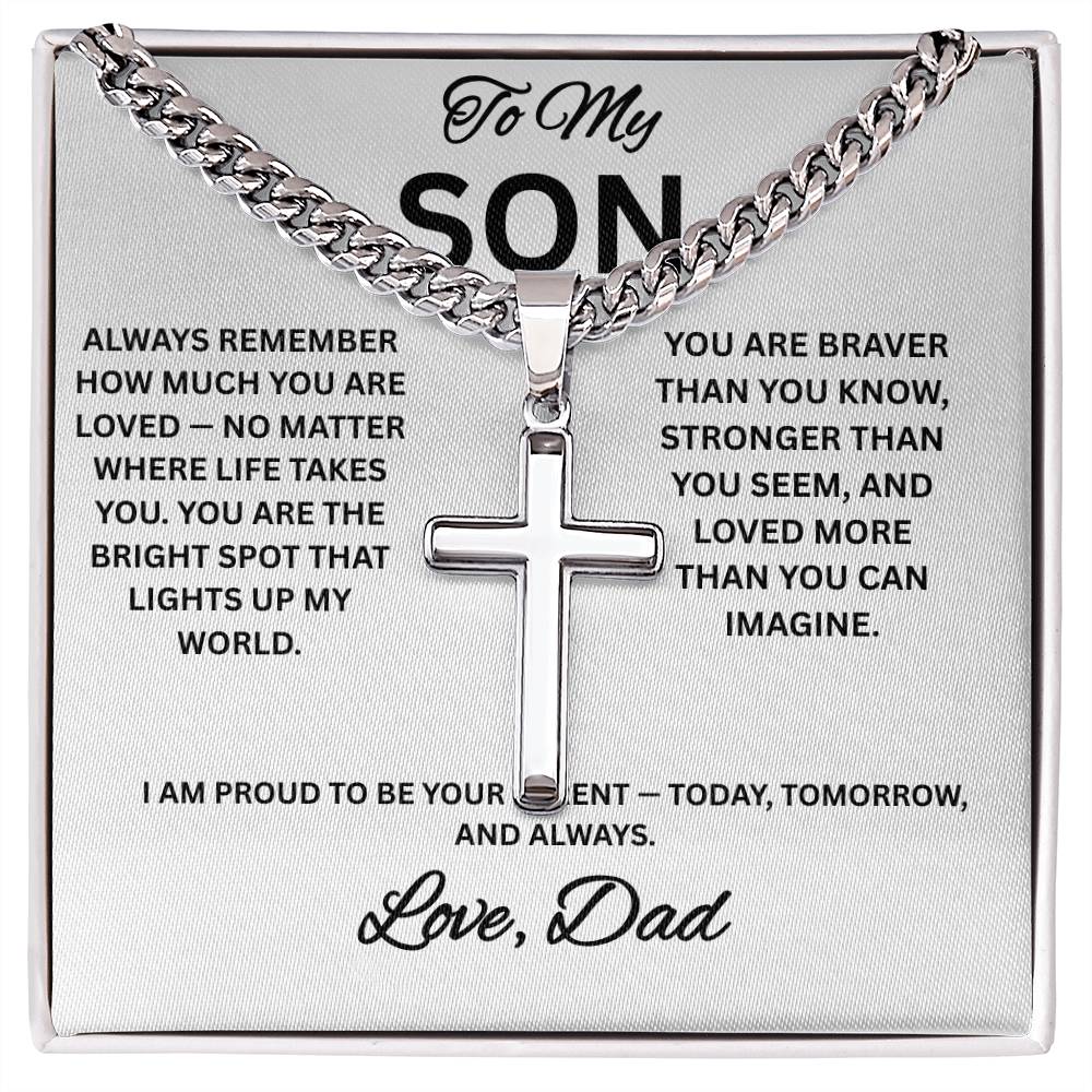 To My Son Cross Necklace, Cuban Link Necklace for Son from Dad