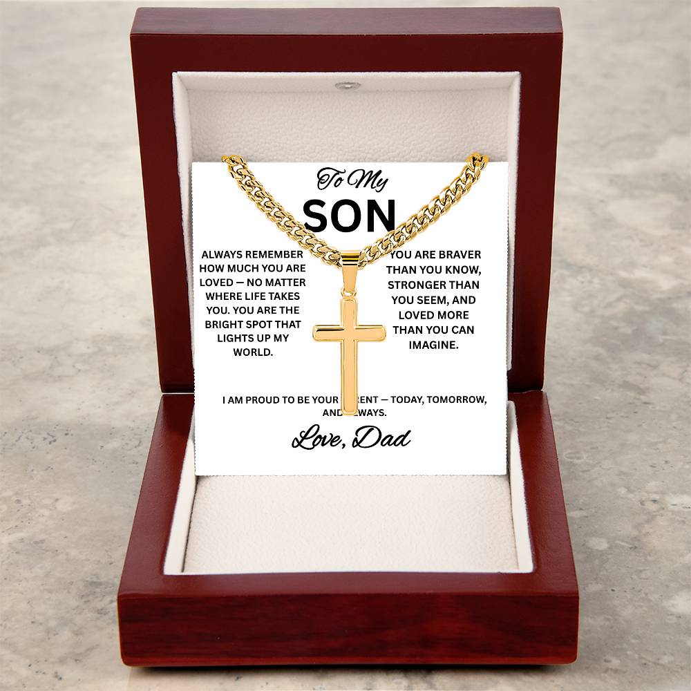 To My Son Cross Necklace, Cuban Link Necklace for Son from Dad
