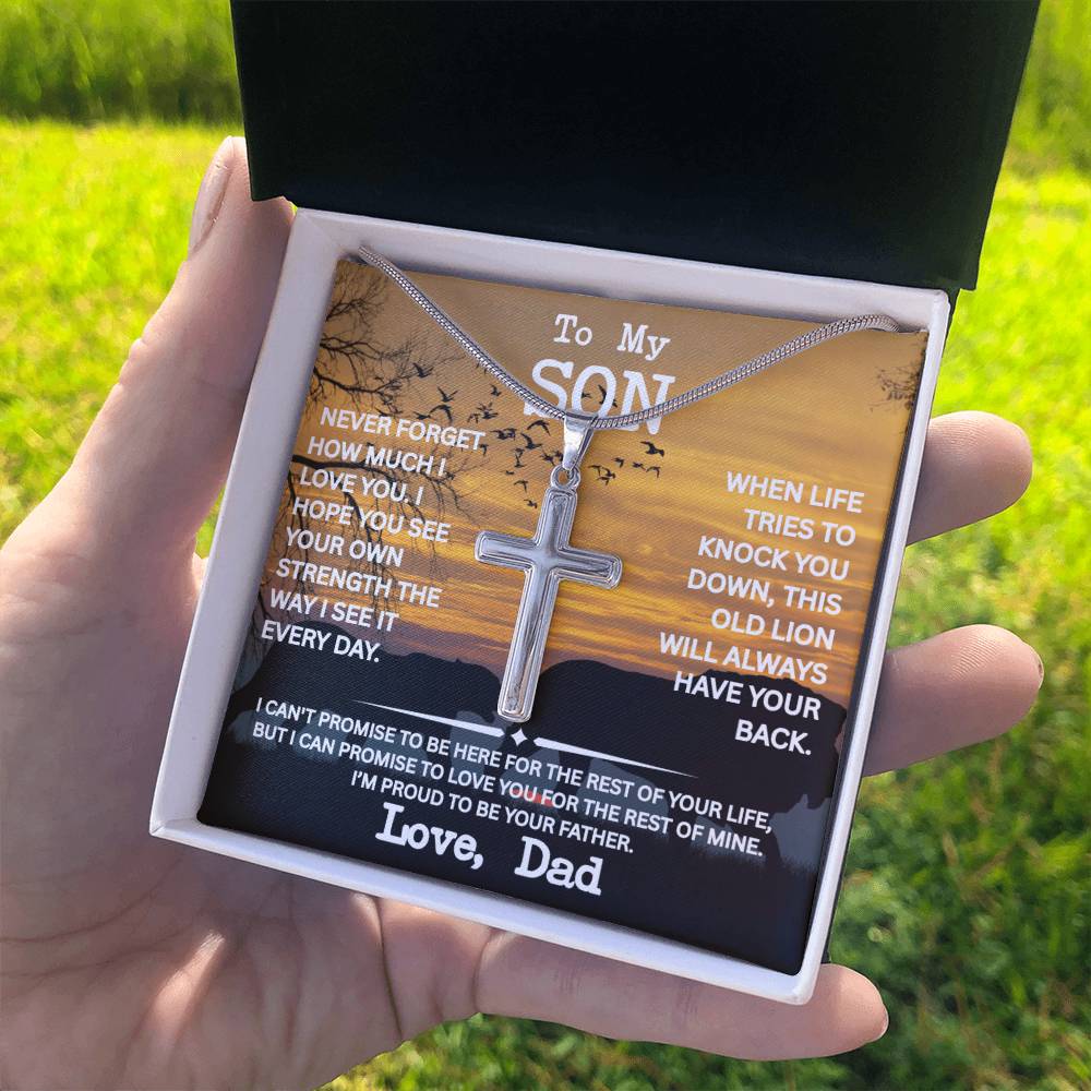 Son Cross Necklace from Dad- "Never Forget" Necklace