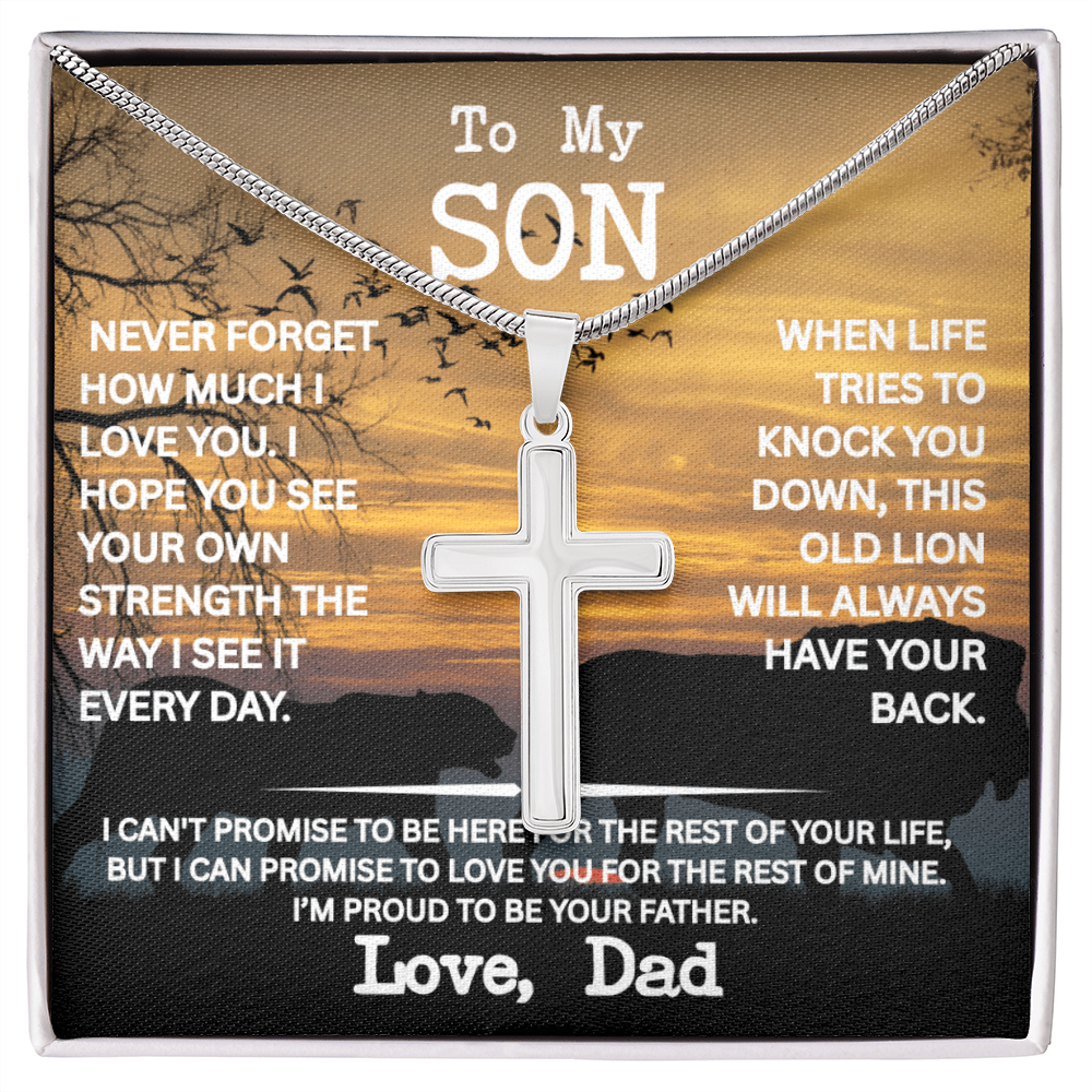 Son Cross Necklace from Dad- "Never Forget" Necklace
