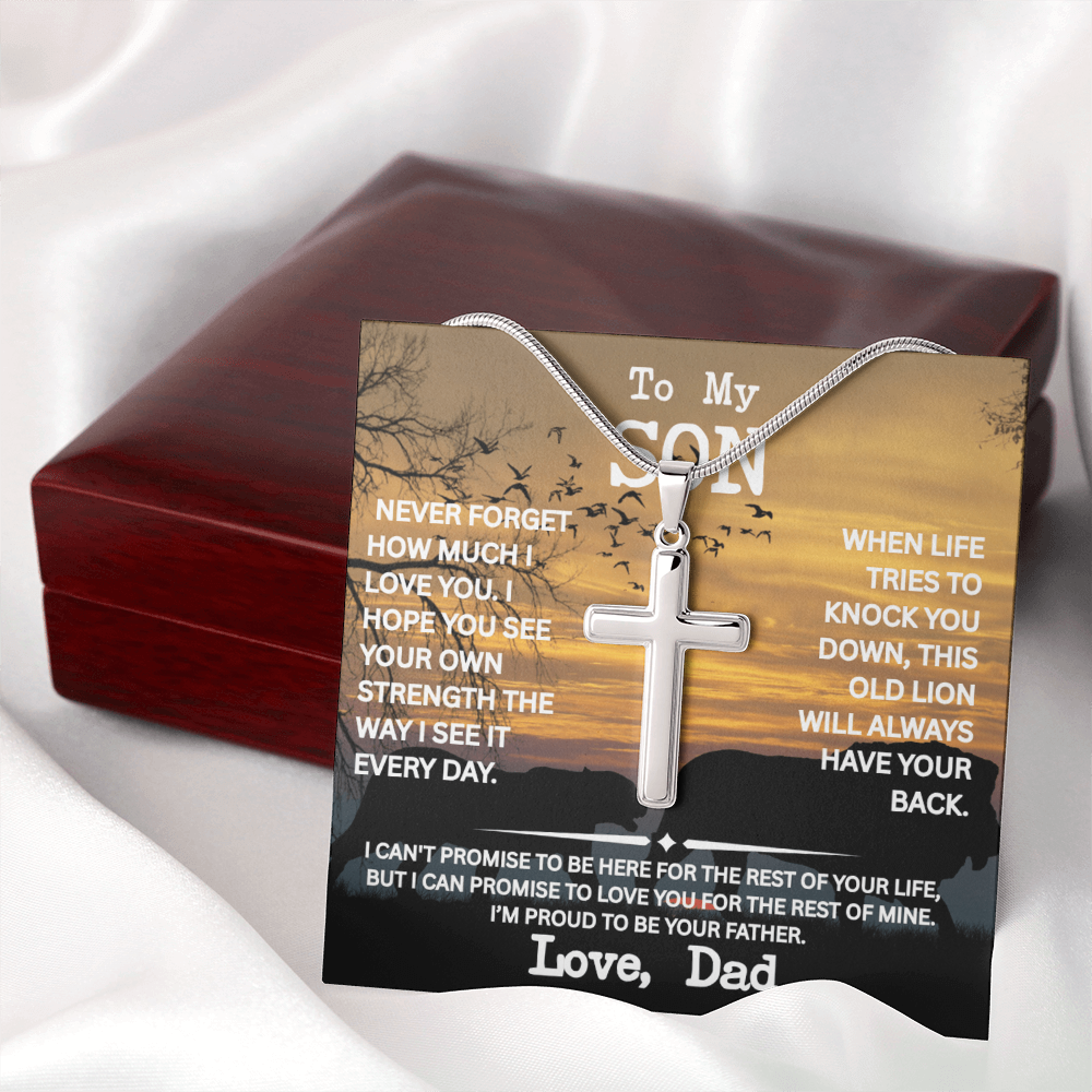 Son Cross Necklace from Dad- "Never Forget" Necklace