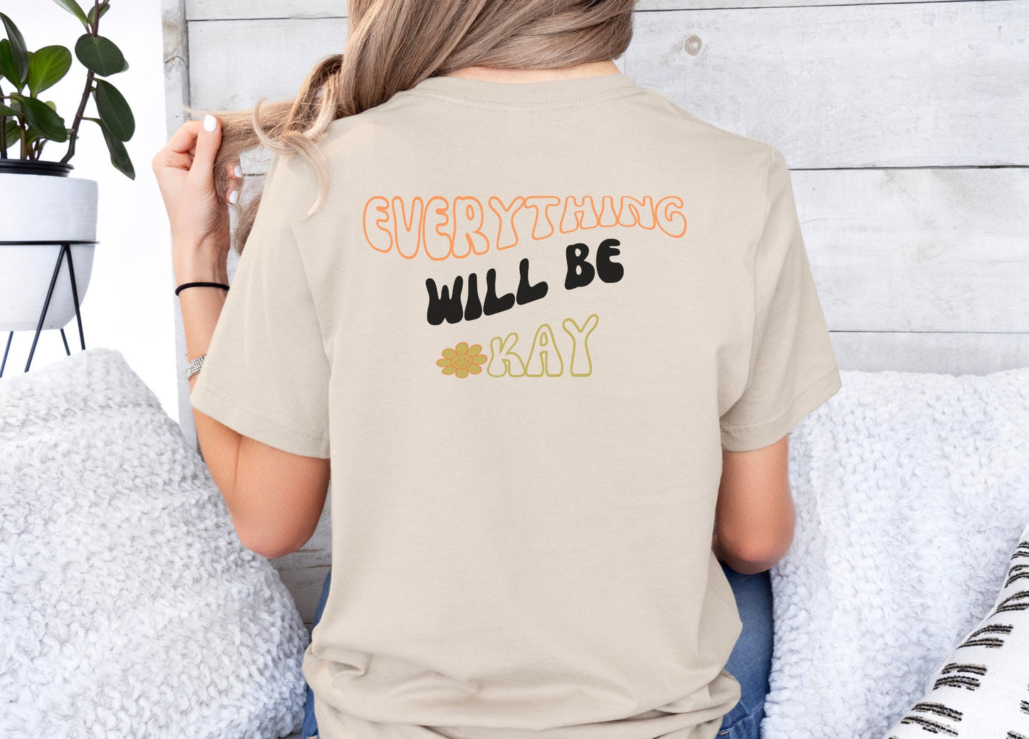 Everything Will Be Okay Shirts, Graphic Tees for Women, Letter Print Encouragement Casual Trendy Summer Tops Crew-neck shirt gift for her