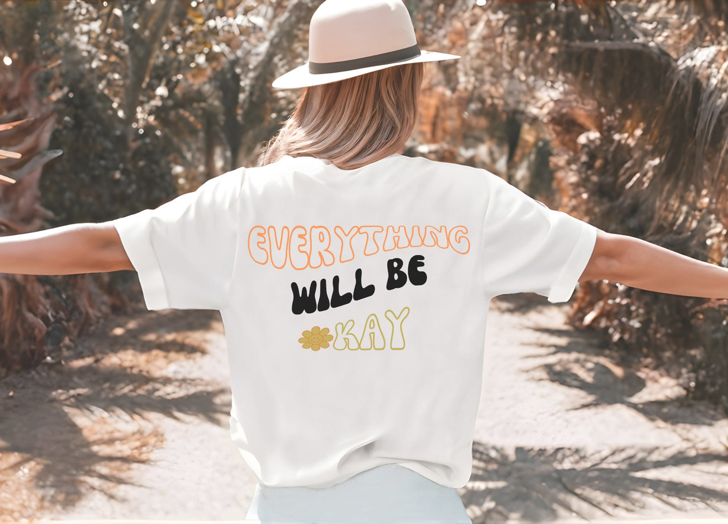 Everything Will Be Okay Shirts, Graphic Tees for Women, Letter Print Encouragement Casual Trendy Summer Tops Crew-neck shirt gift for her
