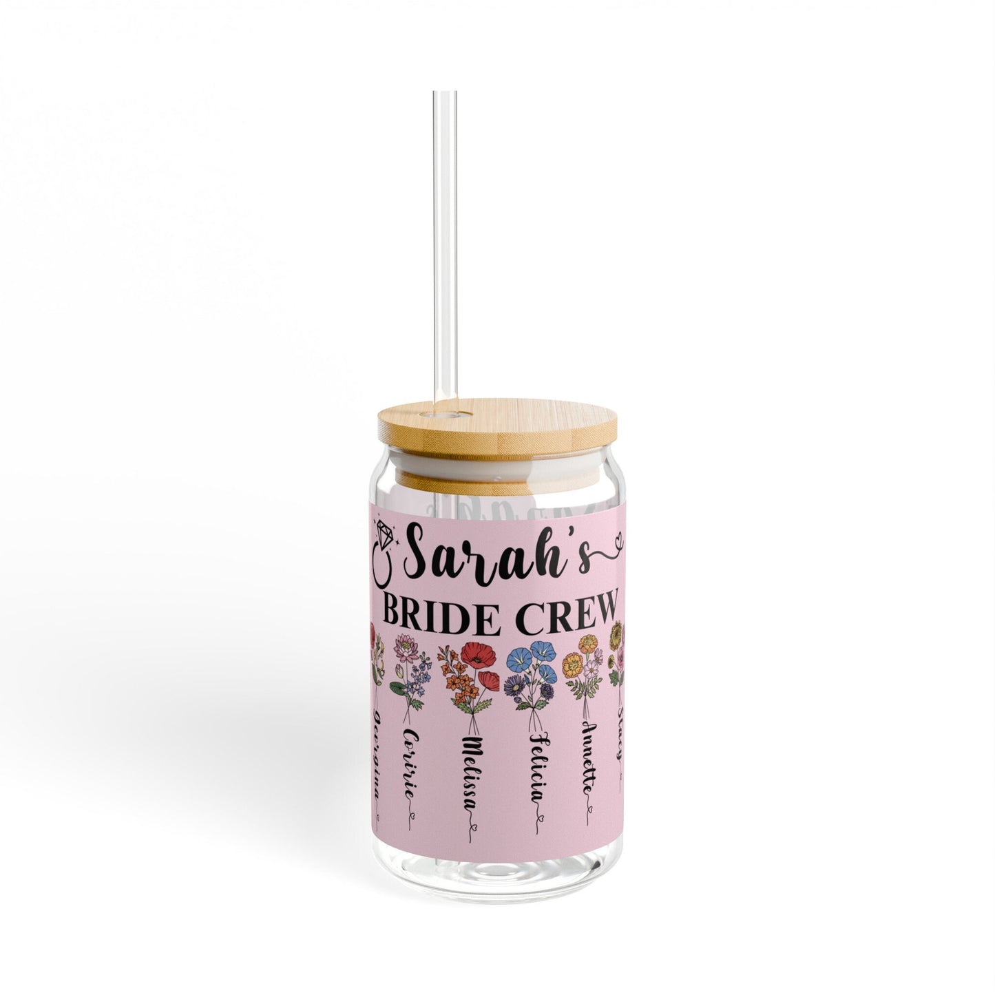 Personalized Birth Month Flower Tumbler 16oz Bridesmaid Proposal Gift Tumbler Iced Coffee Cup Custom Glass Cup with Straw for Bridal Party