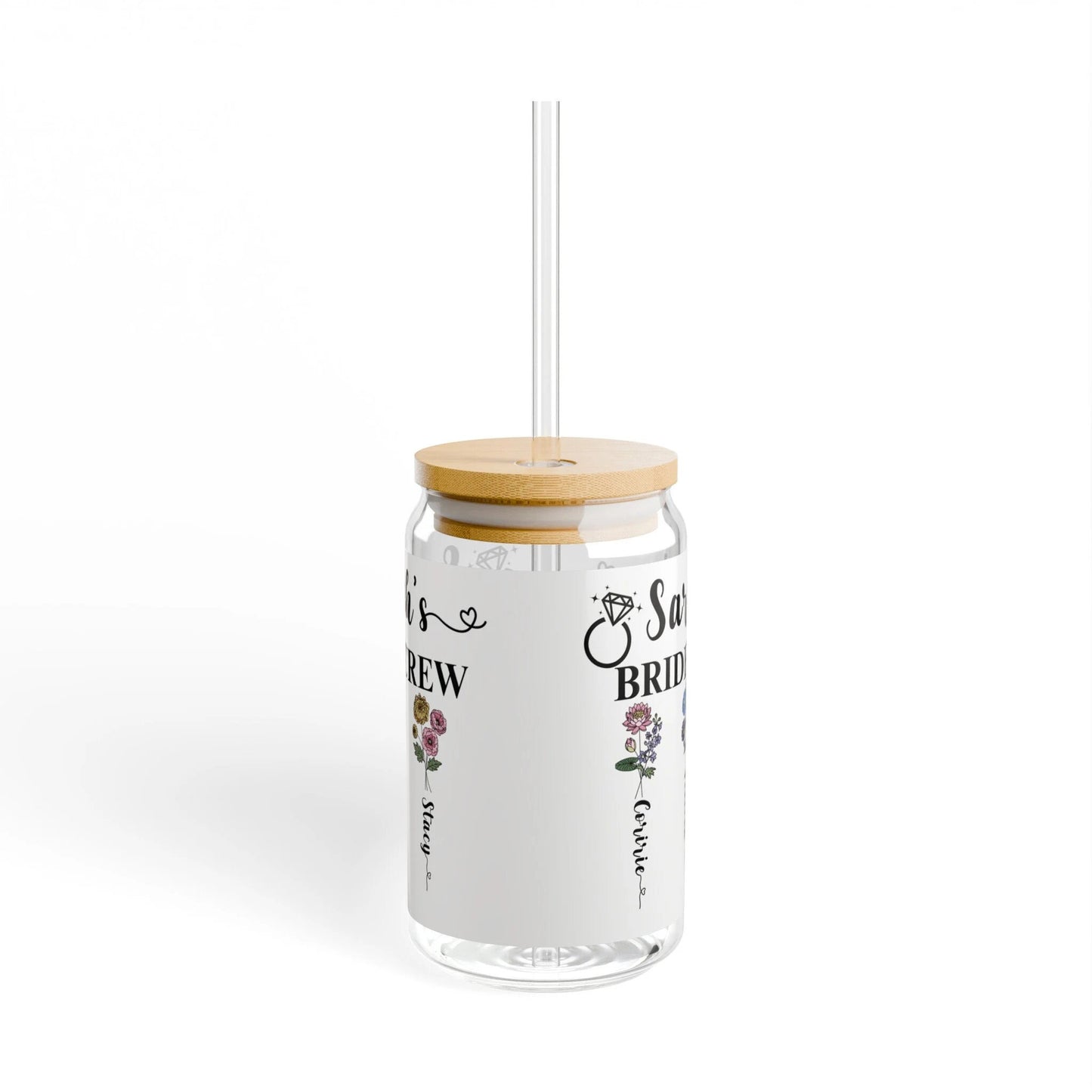 Personalized Birth Month Flower Tumbler 16oz Bridesmaid Proposal Gift Tumbler Iced Coffee Cup Custom Glass Cup with Straw for Bridal Party