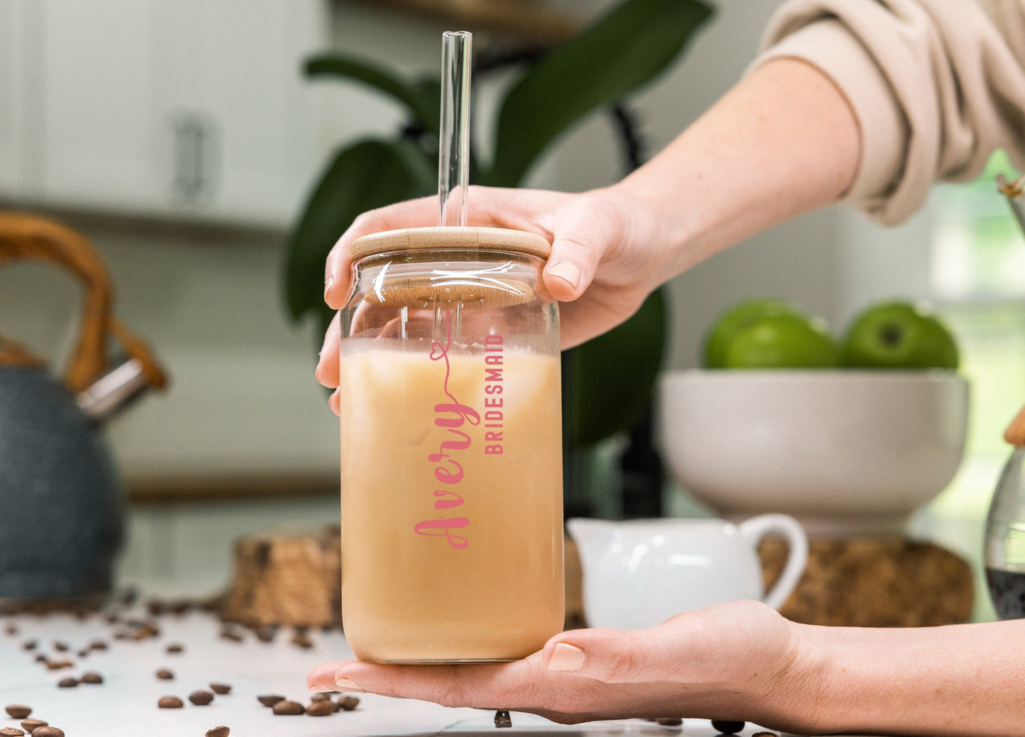 Personalized Bridesmaid Gift Tumbler Customized Iced Coffee Glass Tumbler Bridesmaid Proposal Bachelorette Party 16oz Glass Cup Bridal Party