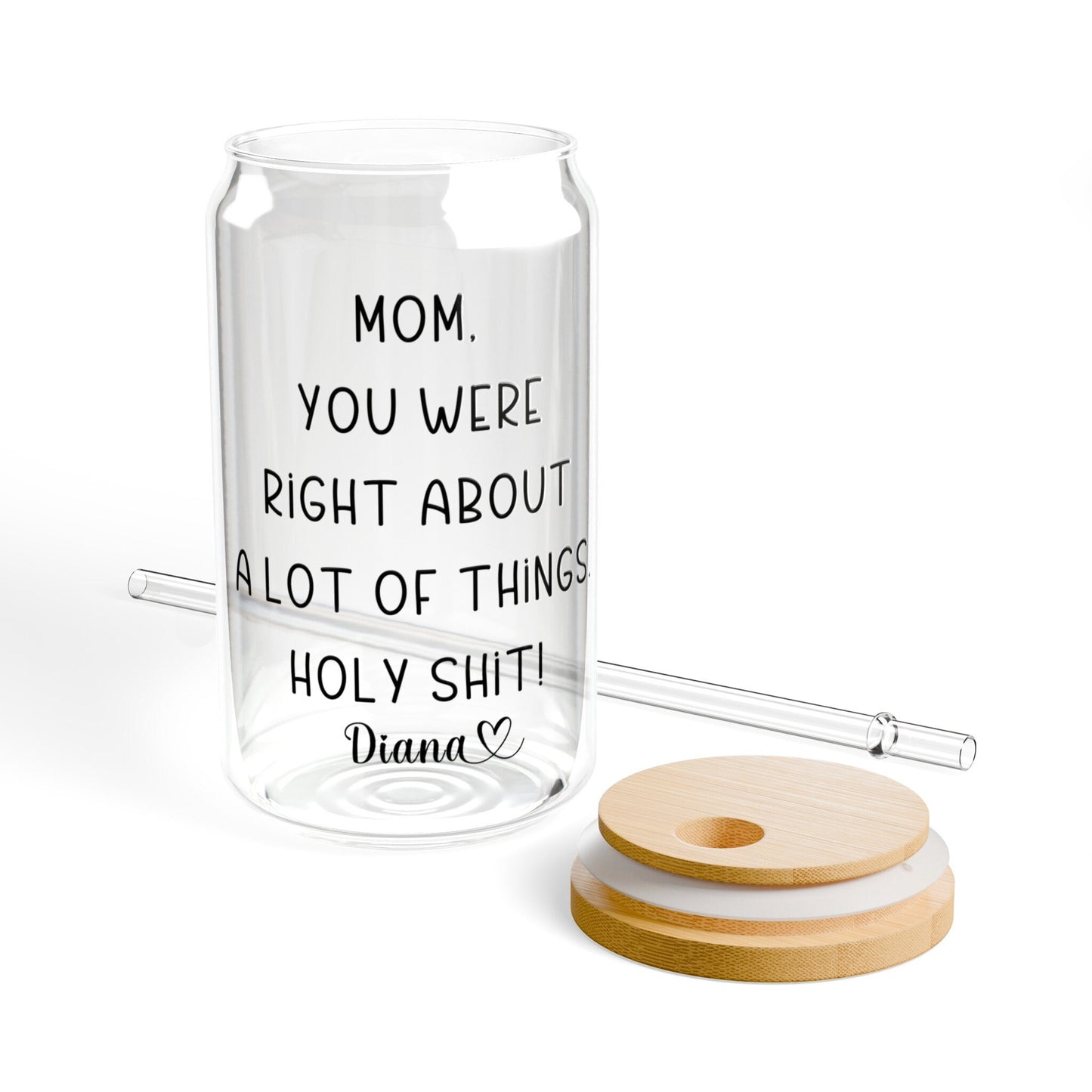Custom Name Funny Mothers Day Gifts Moms Birthday Personalized Glass Coffee Cup with straw for Mom Funny Mugs for Best Mom Ever Gifts