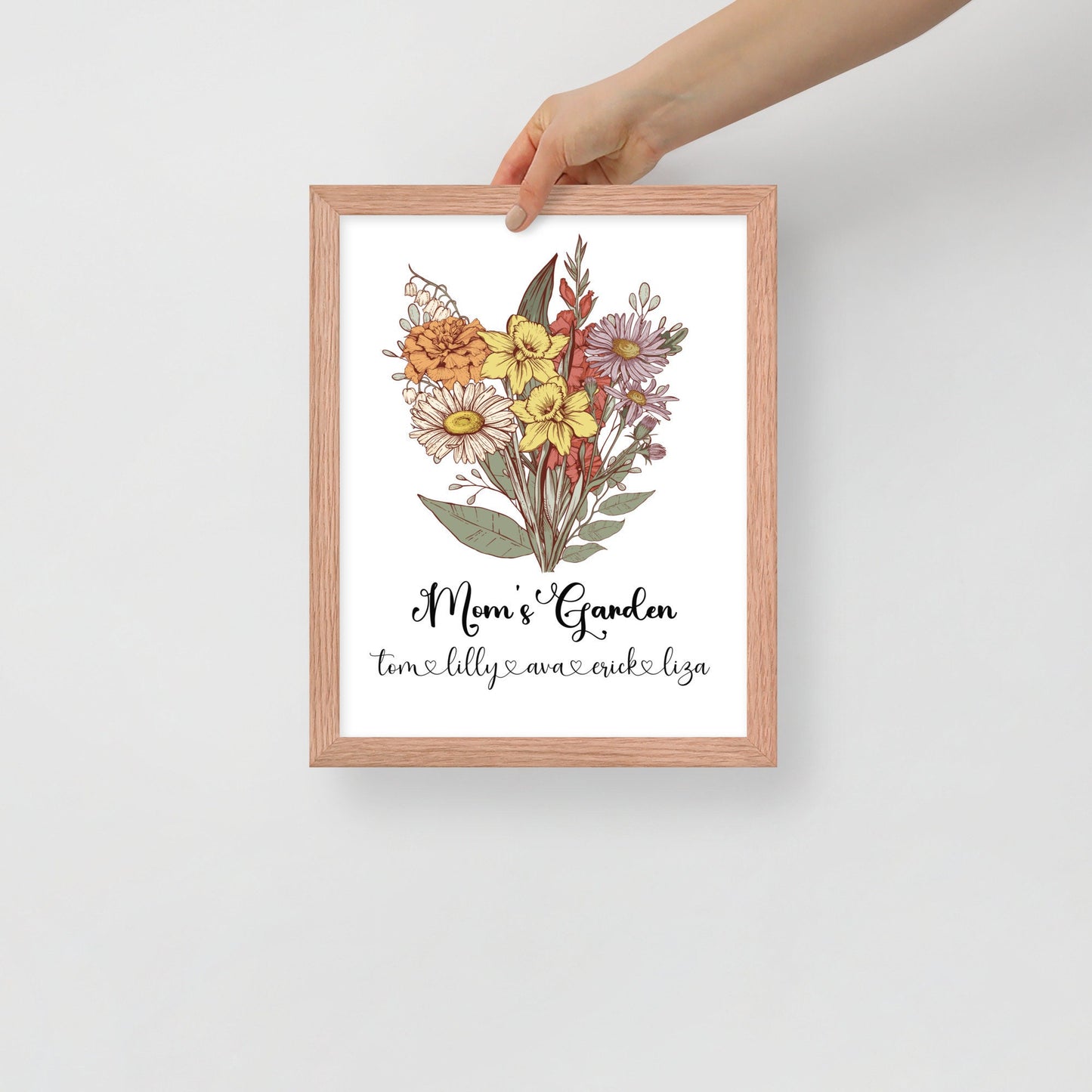 Custom Birth Flower Bouquet Wall Art,Birth Month Flower Art, Birthday Gift for Mom, Grandma Birth Flower Bouquet, Personalized Family Gift