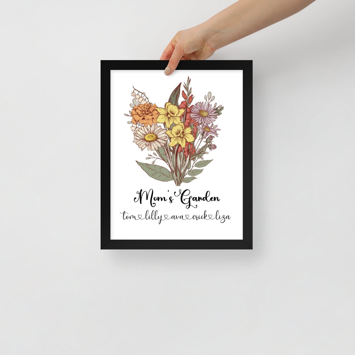Custom Birth Flower Bouquet Wall Art,Birth Month Flower Art, Birthday Gift for Mom, Grandma Birth Flower Bouquet, Personalized Family Gift