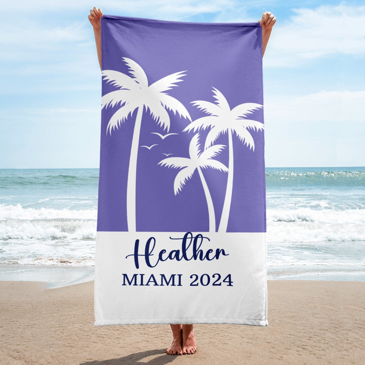 Custom beach towel, family vacation gift, custom bachelorette party gift, bridesmaid proposal, customized palm tree towel, pool towel custom