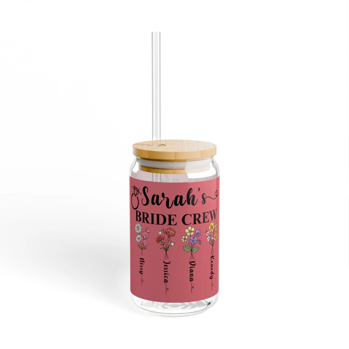 Personalized Birth Month Flower Tumbler 16oz Bridesmaid Proposal Gift Tumbler Iced Coffee Cup Custom Glass Cup with Straw for Bridal Party