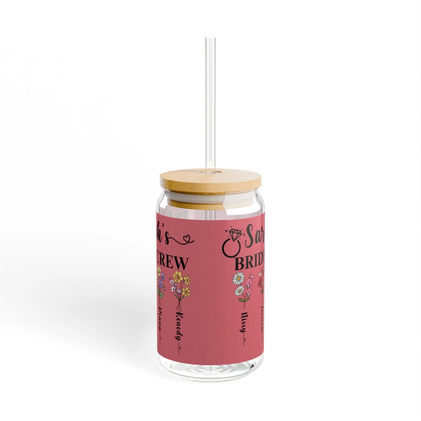 Personalized Birth Month Flower Tumbler 16oz Bridesmaid Proposal Gift Tumbler Iced Coffee Cup Custom Glass Cup with Straw for Bridal Party