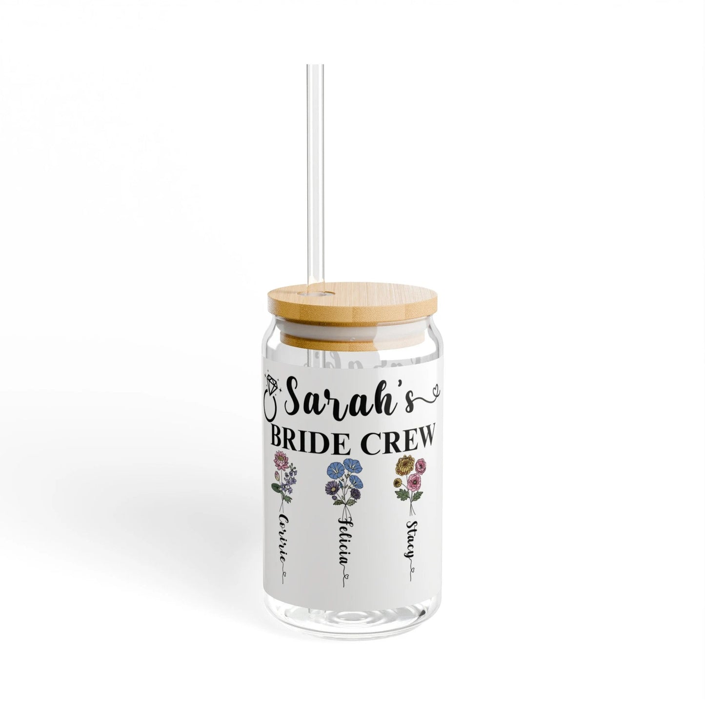 Personalized Birth Month Flower Tumbler 16oz Bridesmaid Proposal Gift Tumbler Iced Coffee Cup Custom Glass Cup with Straw for Bridal Party