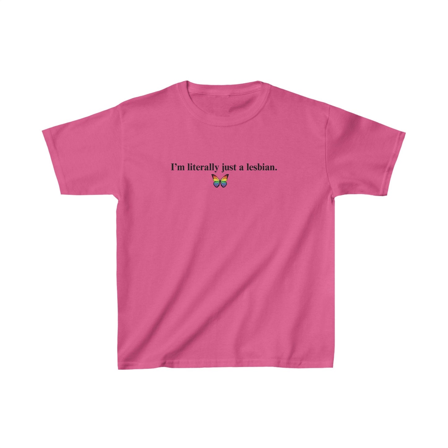 Literally just a lesbian Baby Tee, Lesbian Pride Shirt Gift, Butterfly Pride Shirt, Pride Month Shirt, LGBTQ Women Gift, y2k Baby Tee