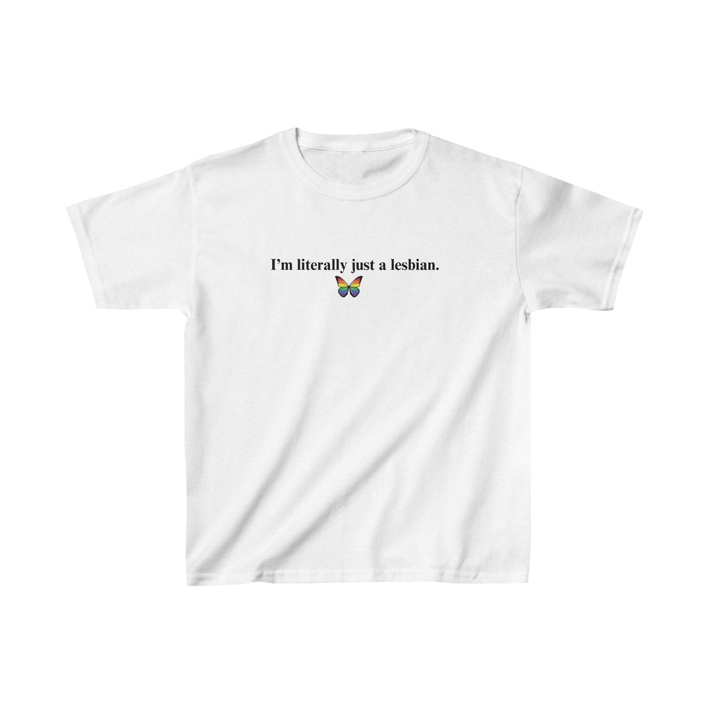 Literally just a lesbian Baby Tee, Lesbian Pride Shirt Gift, Butterfly Pride Shirt, Pride Month Shirt, LGBTQ Women Gift, y2k Baby Tee