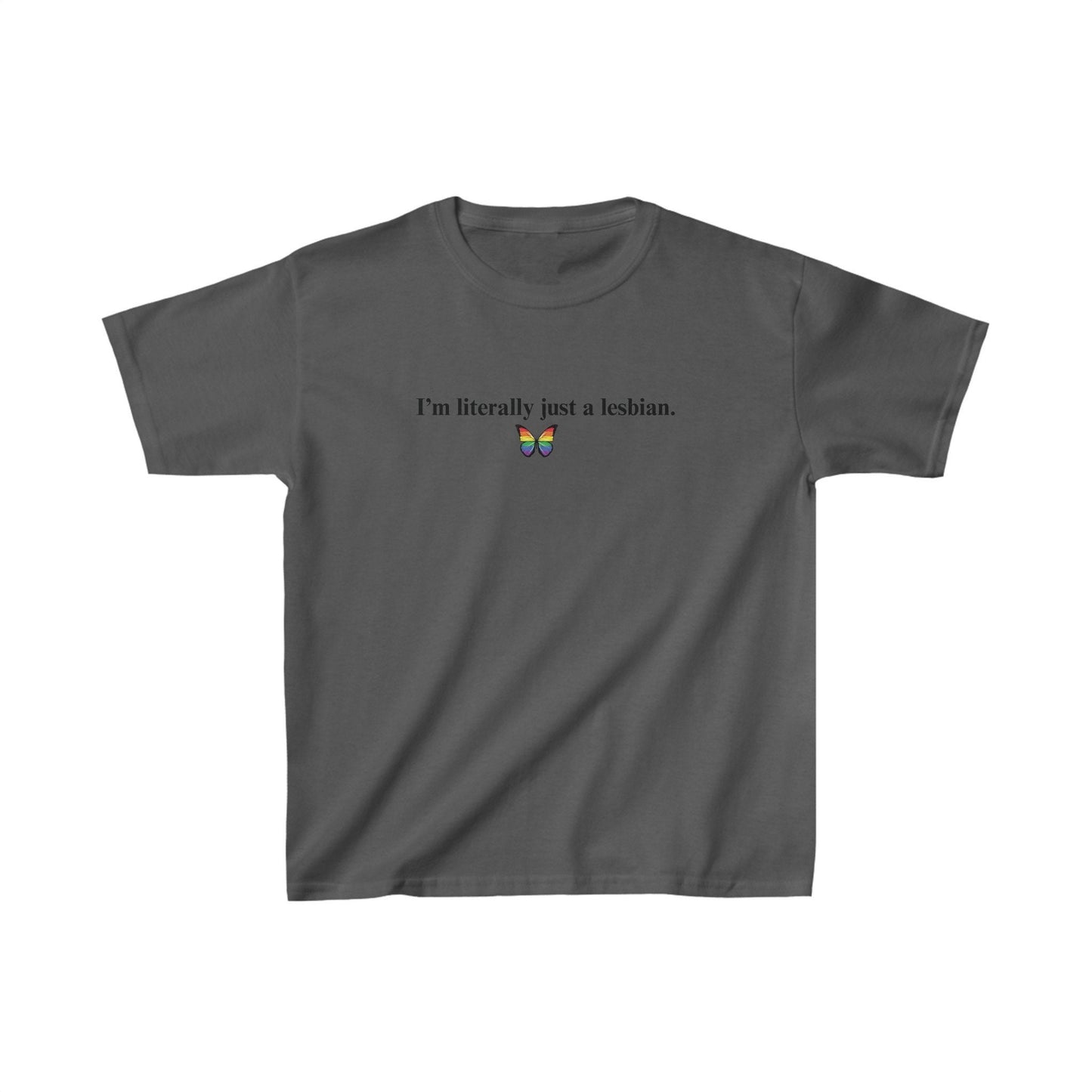 Literally just a lesbian Baby Tee, Lesbian Pride Shirt Gift, Butterfly Pride Shirt, Pride Month Shirt, LGBTQ Women Gift, y2k Baby Tee