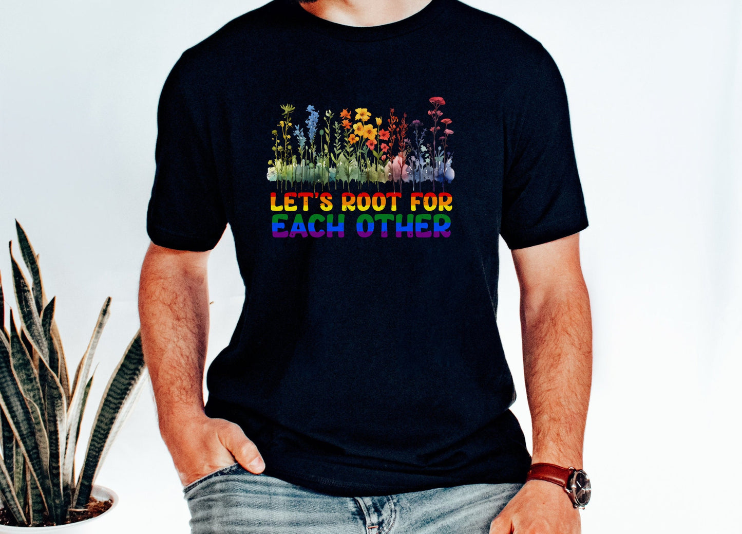Let's root for each other Pride T-Shirt, LGBTQ Ally Shirt, Wildflower Shirt, Pride Month Gift, Gay Rights Ally Shirt, Rainbow Colors Shirt