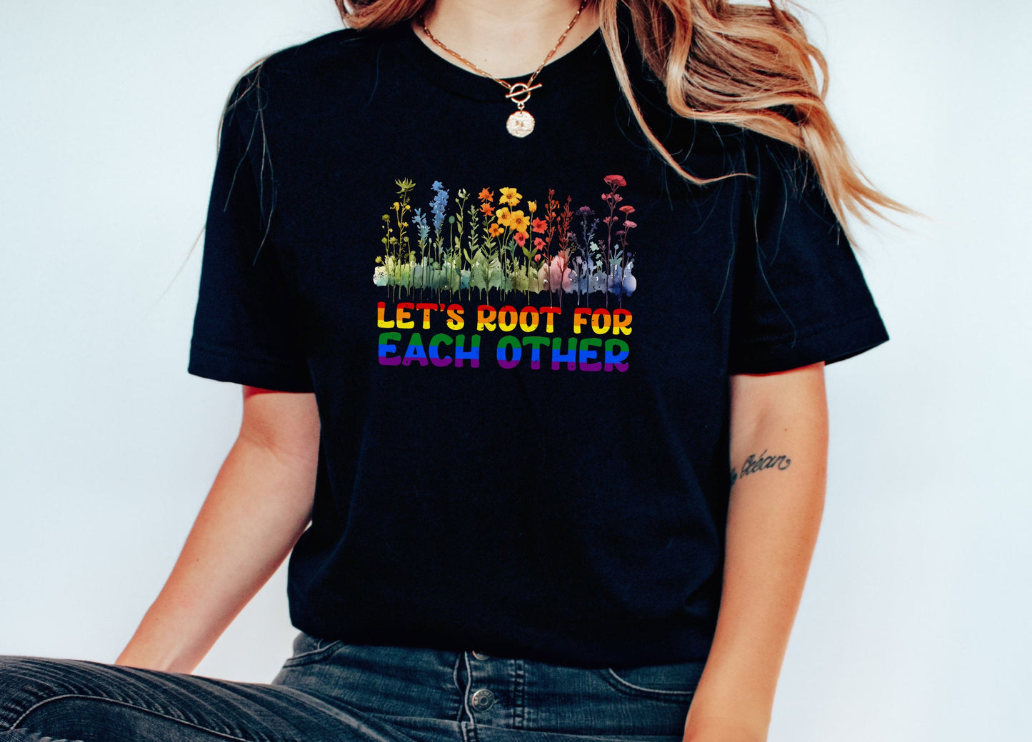 Let's root for each other Pride T-Shirt, LGBTQ Ally Shirt, Wildflower Shirt, Pride Month Gift, Gay Rights Ally Shirt, Rainbow Colors Shirt