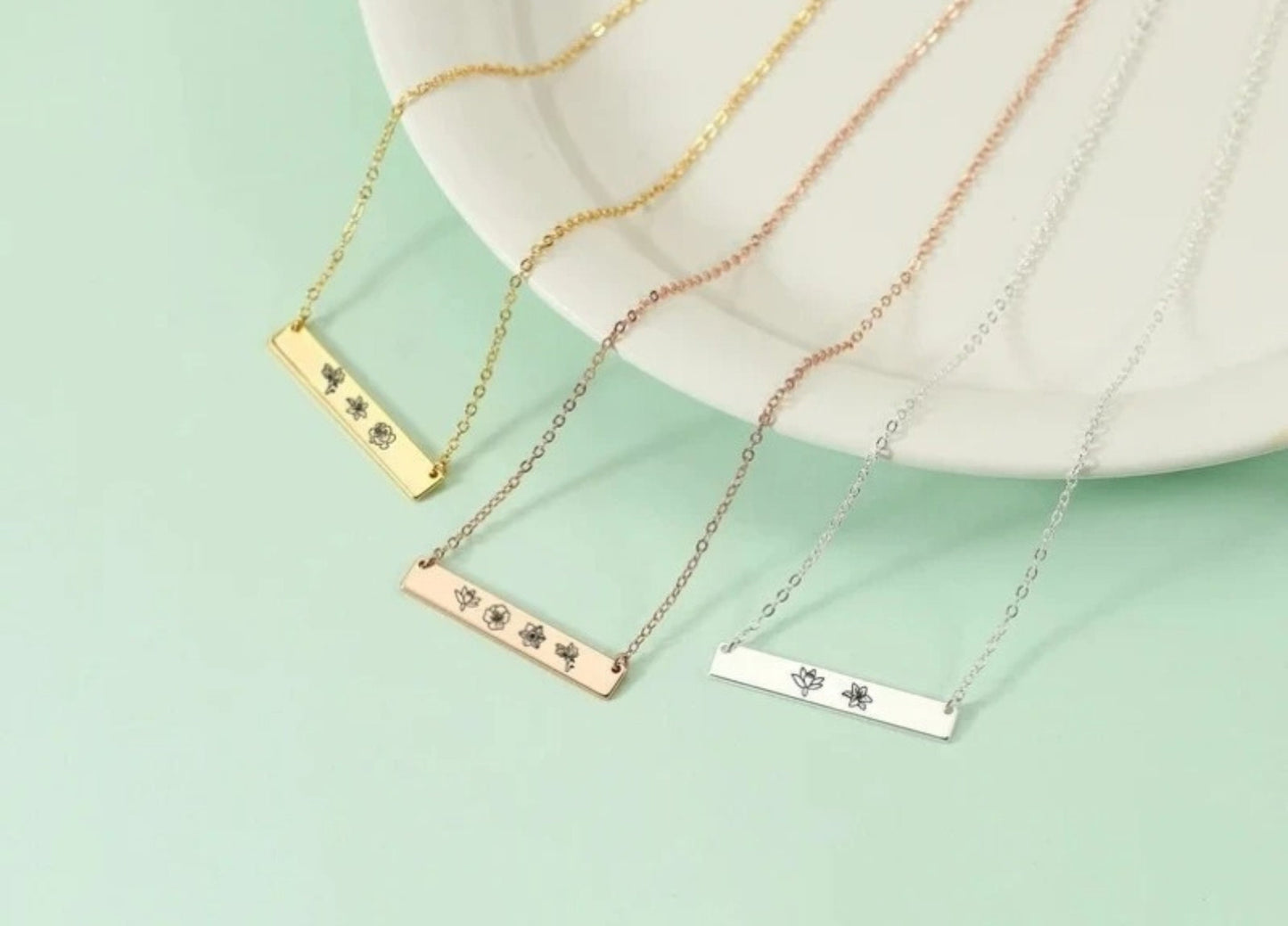 Custom Birth flower Bar Necklace, Birthday gift for mom girlfriend Grandma, Birth Flower Jewelry, Anniversary Wife Gift, Mothers Day Gifts
