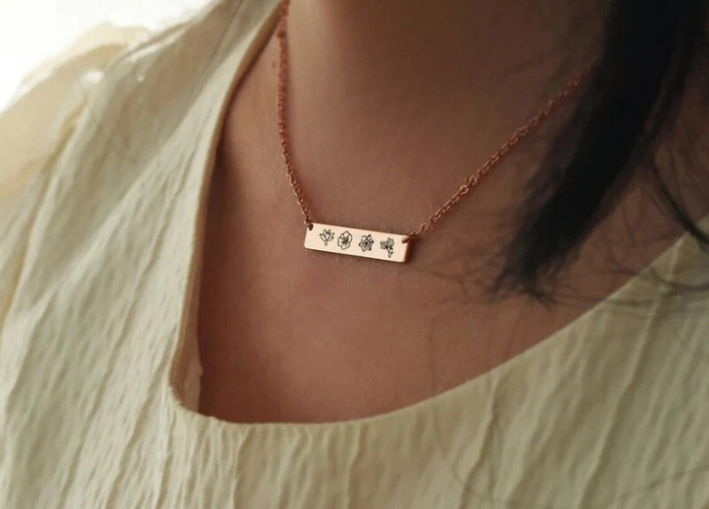 Custom Birth flower Bar Necklace, Birthday gift for mom girlfriend Grandma, Birth Flower Jewelry, Anniversary Wife Gift, Mothers Day Gifts