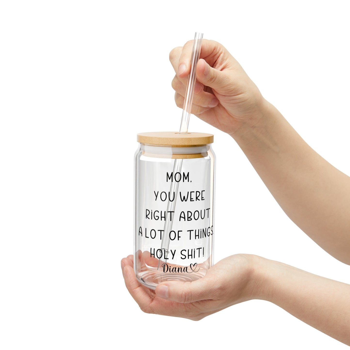 Custom Name Funny Mothers Day Gifts Moms Birthday Personalized Glass Coffee Cup with straw for Mom Funny Mugs for Best Mom Ever Gifts