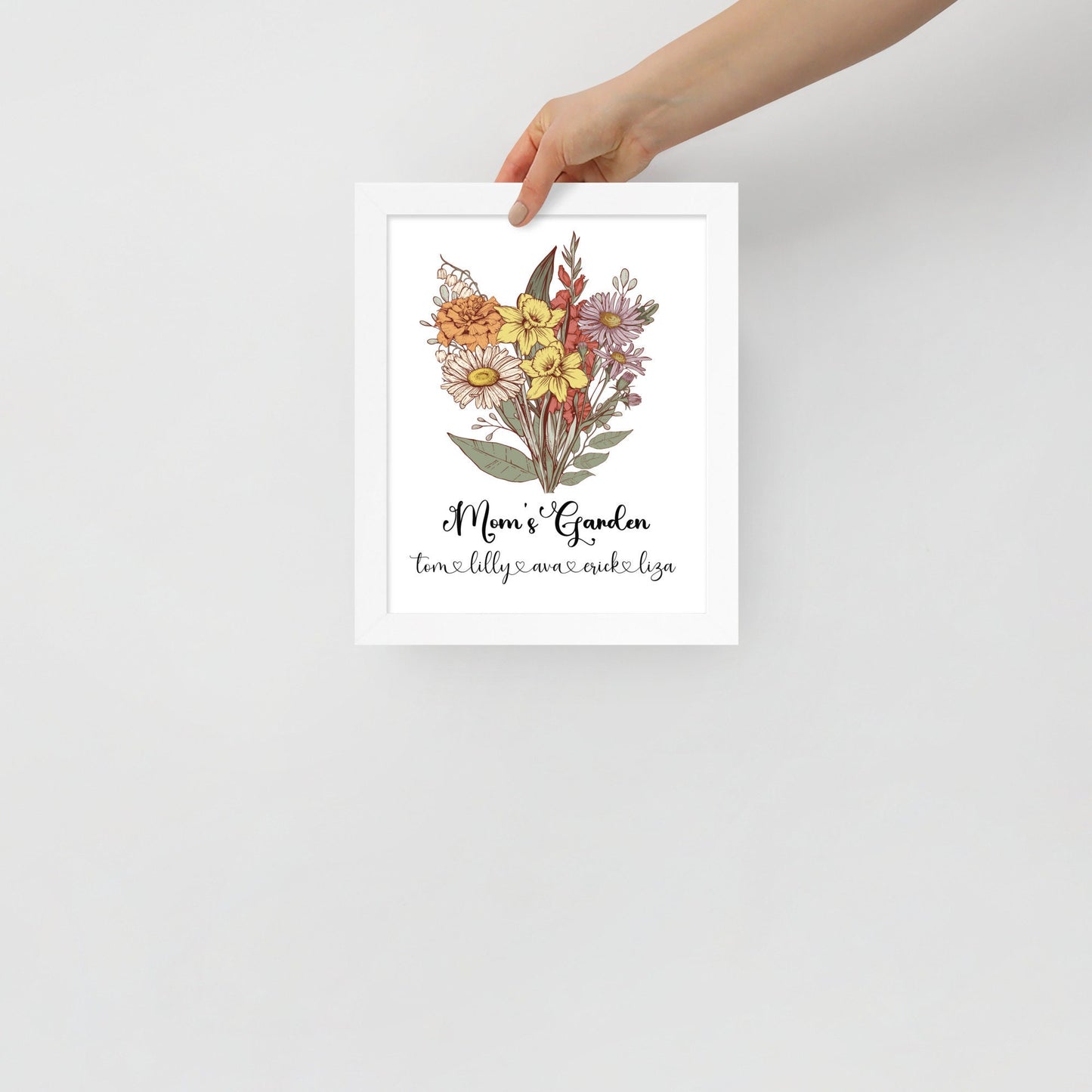 Custom Birth Flower Bouquet Wall Art,Birth Month Flower Art, Birthday Gift for Mom, Grandma Birth Flower Bouquet, Personalized Family Gift