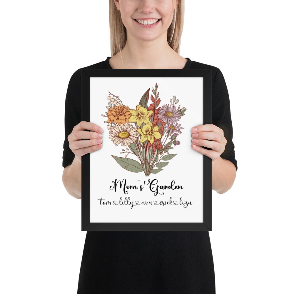 Custom Birth Flower Bouquet Wall Art,Birth Month Flower Art, Birthday Gift for Mom, Grandma Birth Flower Bouquet, Personalized Family Gift