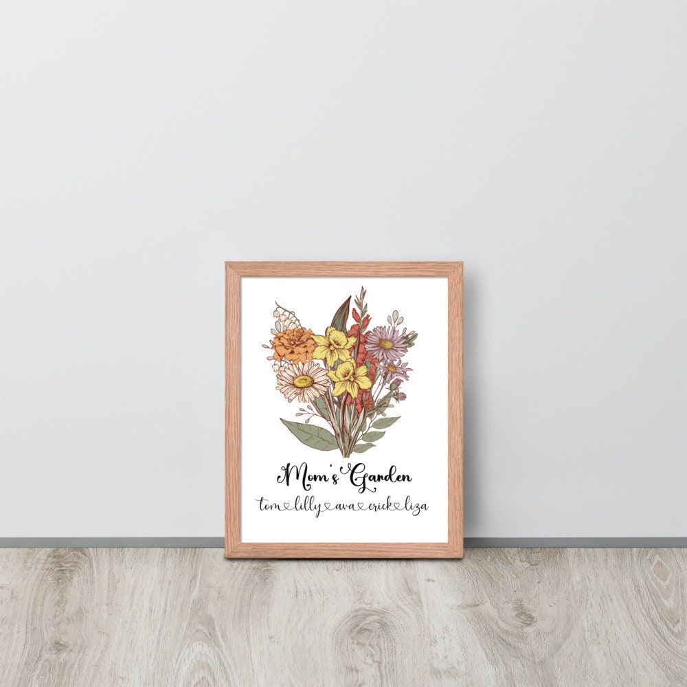 Custom Birth Flower Bouquet Wall Art,Birth Month Flower Art, Birthday Gift for Mom, Grandma Birth Flower Bouquet, Personalized Family Gift