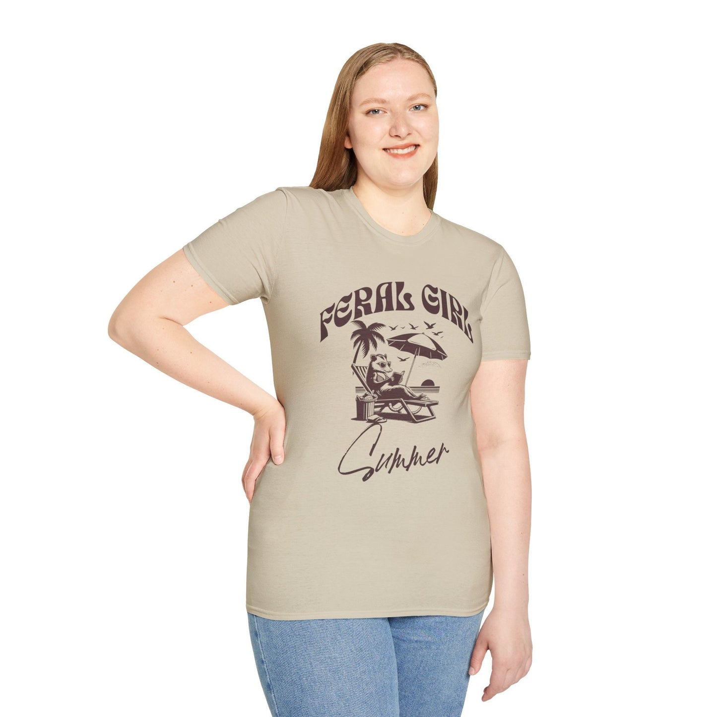 Funny Feral Girl Summer Shirt, Book Lover Birthday Gift, Opossum Beach Shirt, Funny Raccoon Shirt, Goblincore shirt, Funny women tshirt