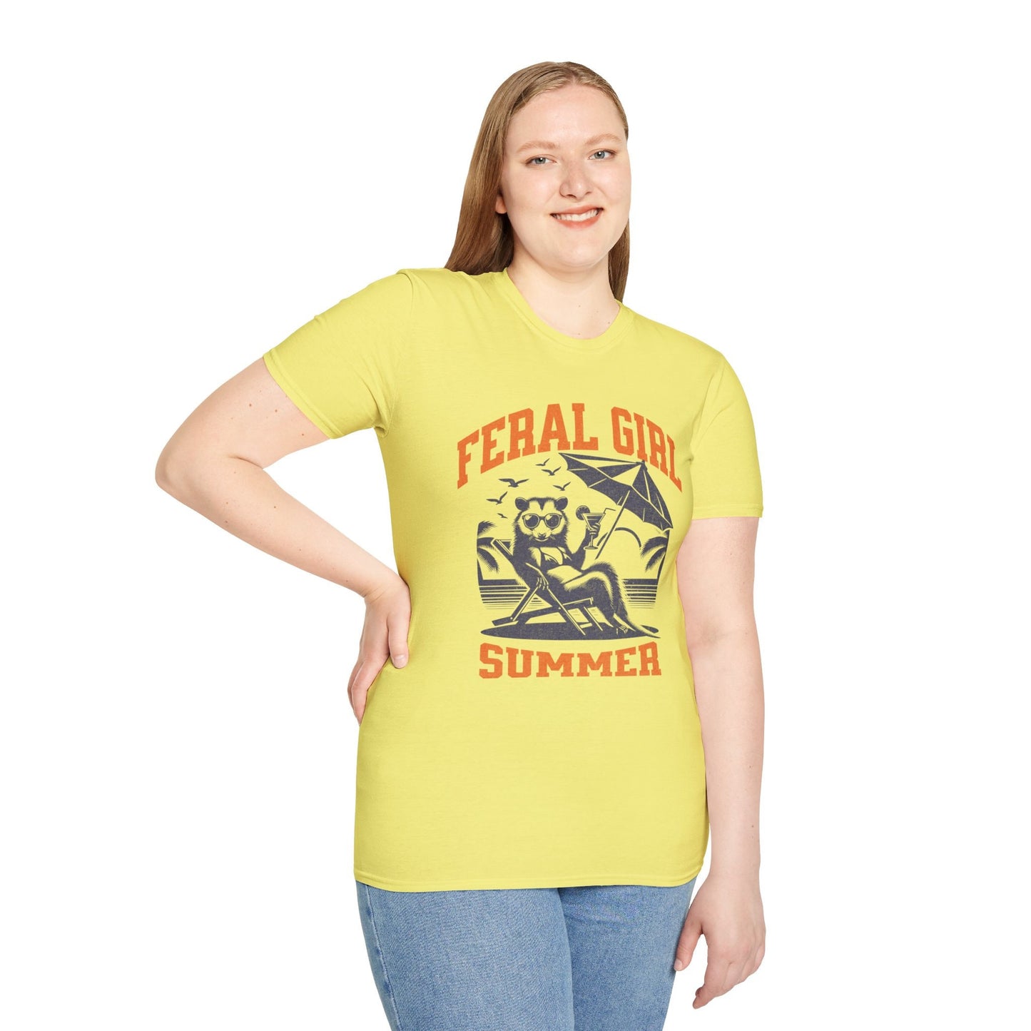 Funny Raccoon Summer T-Shirt, Feral Girl Summer Shirt, Funny Opossum Shirt,Cocktail Lover Beach Vacation Tshirt, Goblincore shirt
