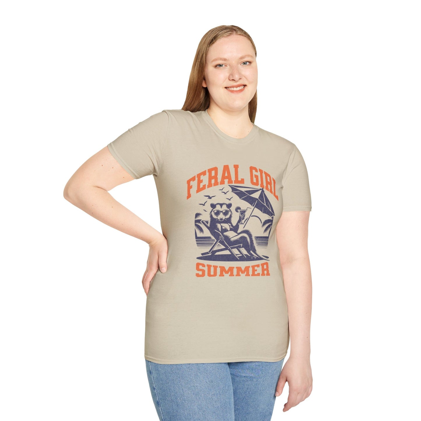 Funny Raccoon Summer T-Shirt, Feral Girl Summer Shirt, Funny Opossum Shirt,Cocktail Lover Beach Vacation Tshirt, Goblincore shirt