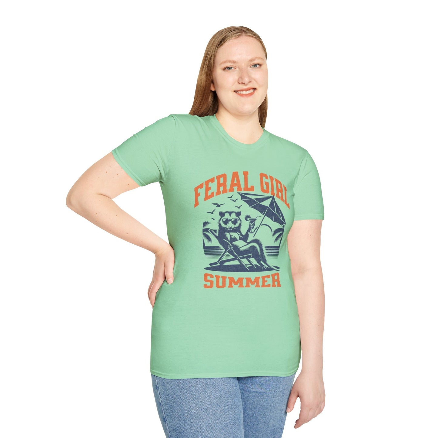 Funny Raccoon Summer T-Shirt, Feral Girl Summer Shirt, Funny Opossum Shirt,Cocktail Lover Beach Vacation Tshirt, Goblincore shirt