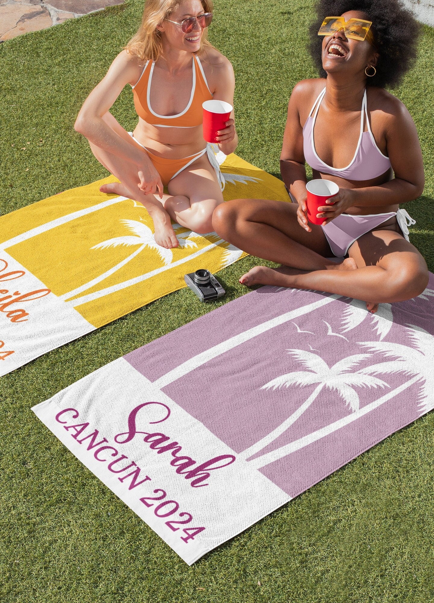 Custom beach towel, family vacation gift, custom bachelorette party gift, bridesmaid proposal, customized palm tree towel, pool towel custom