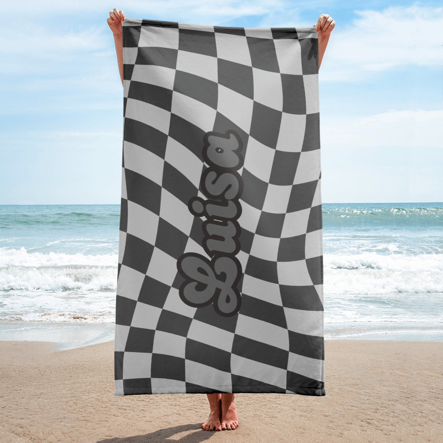 Personalized Beach Towel Custom Pool Towel, Bridesmaid Proposal Bachelorette Beach Party Towel With Name Birthday Vacation Gift, Retro Style