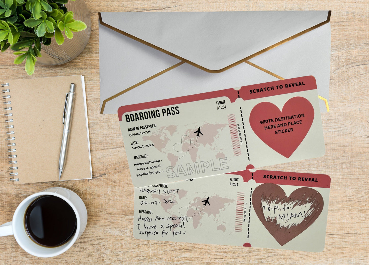 DIY Personalized Scratch To Reveal Card, Birthday Surprise Boarding Pass, Special Birthday Scratch Card, Bachelorette Anniversary Vacation