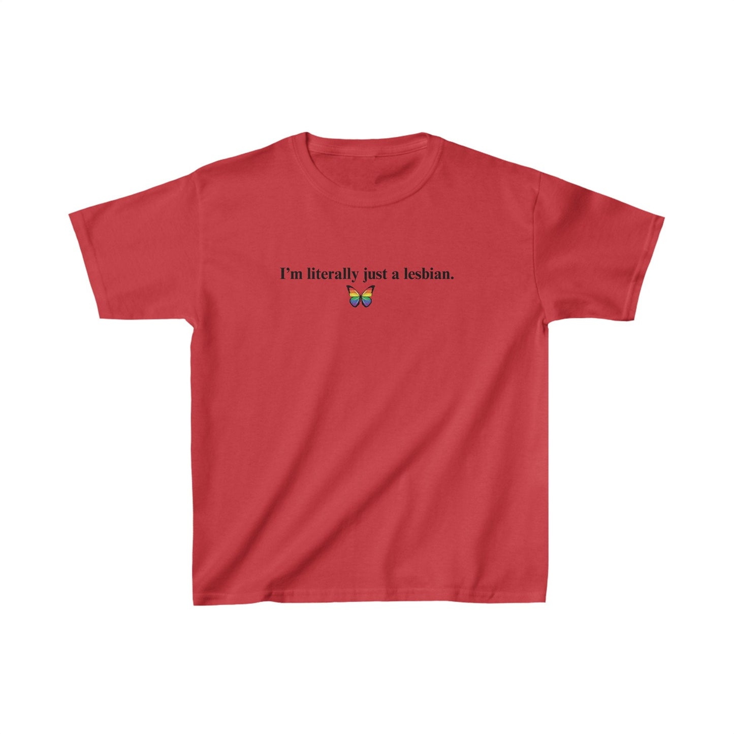 Literally just a lesbian Baby Tee, Lesbian Pride Shirt Gift, Butterfly Pride Shirt, Pride Month Shirt, LGBTQ Women Gift, y2k Baby Tee
