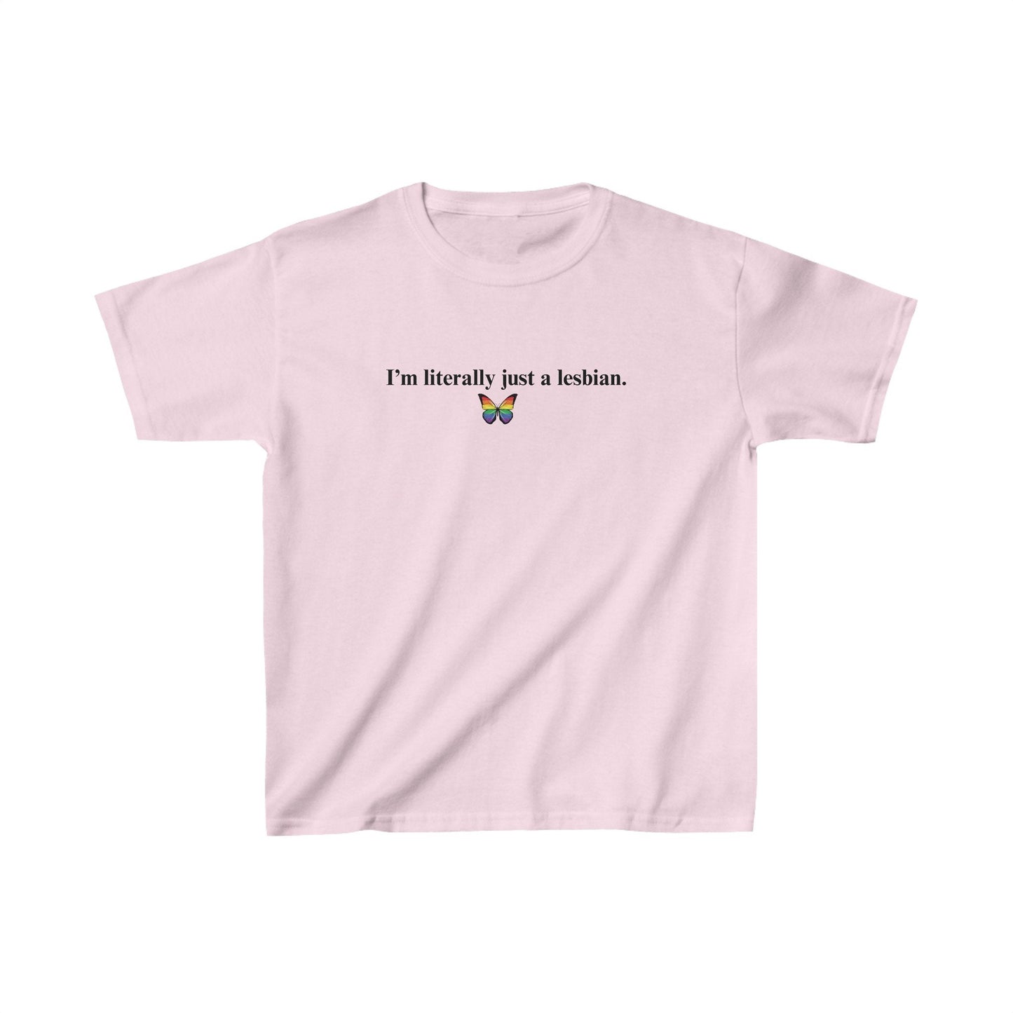 Literally just a lesbian Baby Tee, Lesbian Pride Shirt Gift, Butterfly Pride Shirt, Pride Month Shirt, LGBTQ Women Gift, y2k Baby Tee