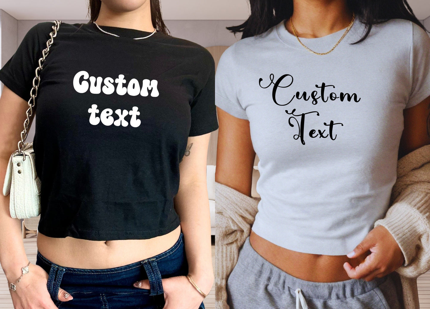 Custom Text Baby Tee, Trendy y2k 90s Vintage Tee, Personalized Y2K Baby Tee, Custom text y2k Shirt, Crop Top Gift for Girls, Birthday gift