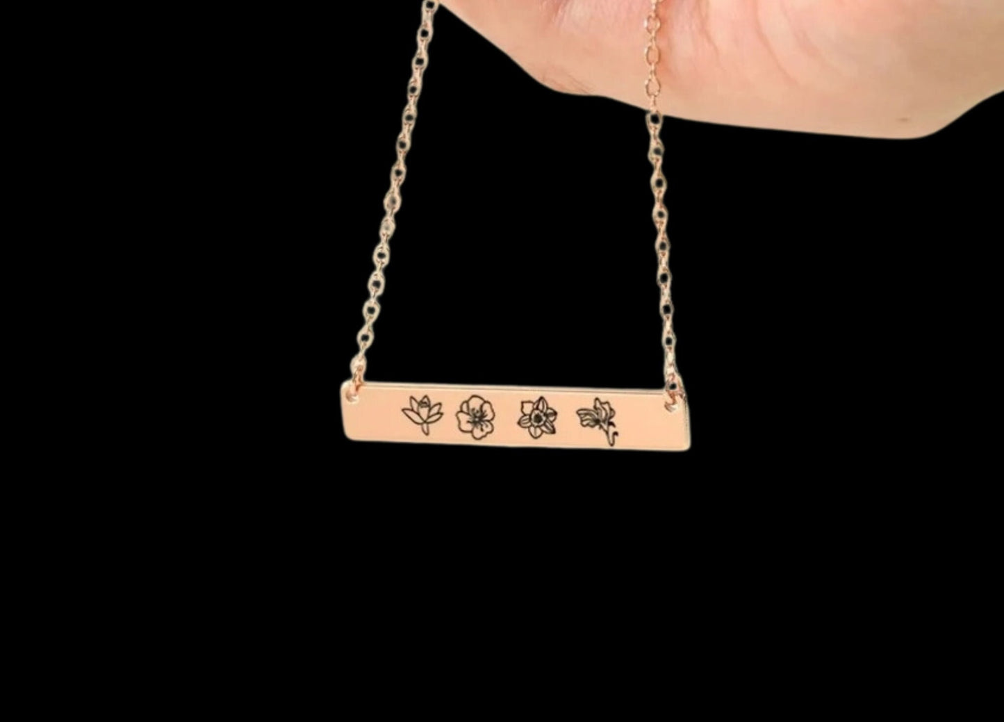 Custom Birth flower Bar Necklace, Birthday gift for mom girlfriend Grandma, Birth Flower Jewelry, Anniversary Wife Gift, Mothers Day Gifts
