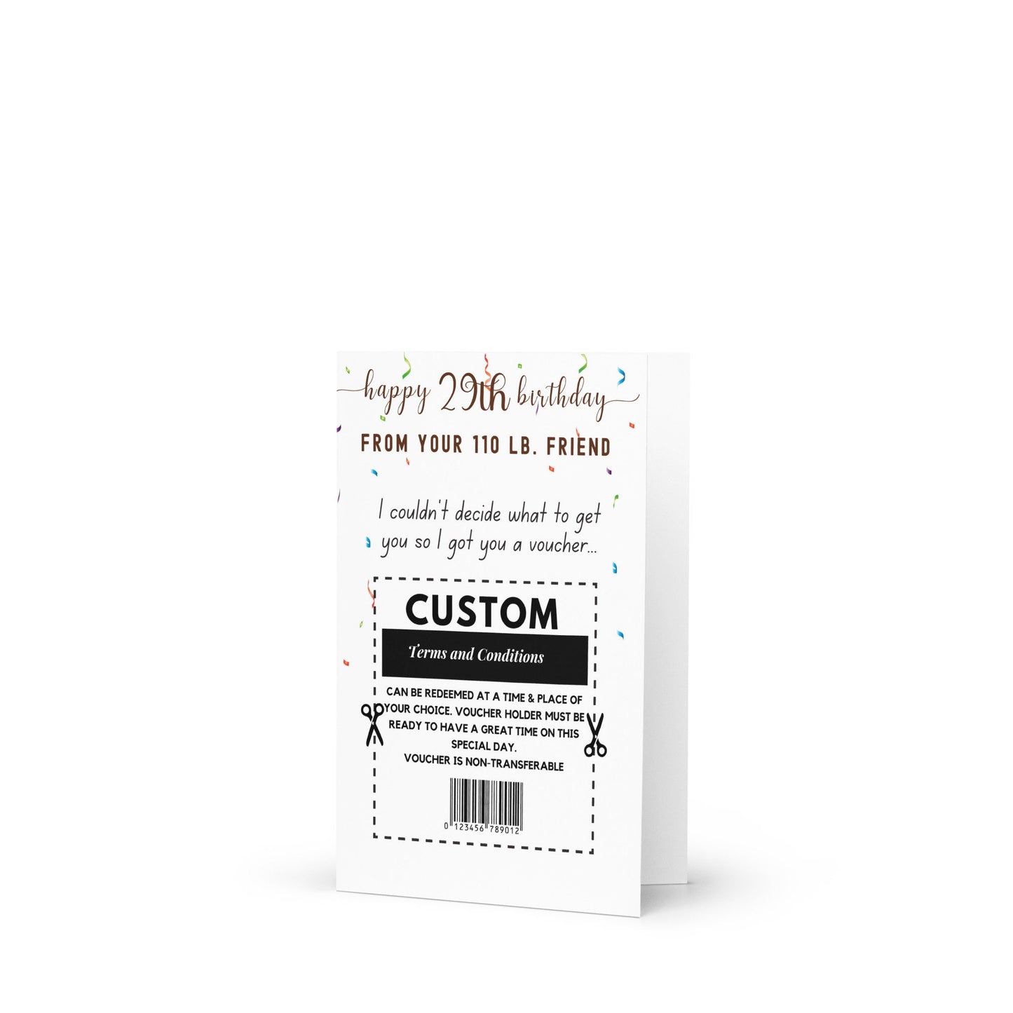 Personalized Happy 29th Birthday From Your 110 lb Friend Card, Custom Birthday Surprise Gift Voucher Card, Funny Sarcastic Birthday Card