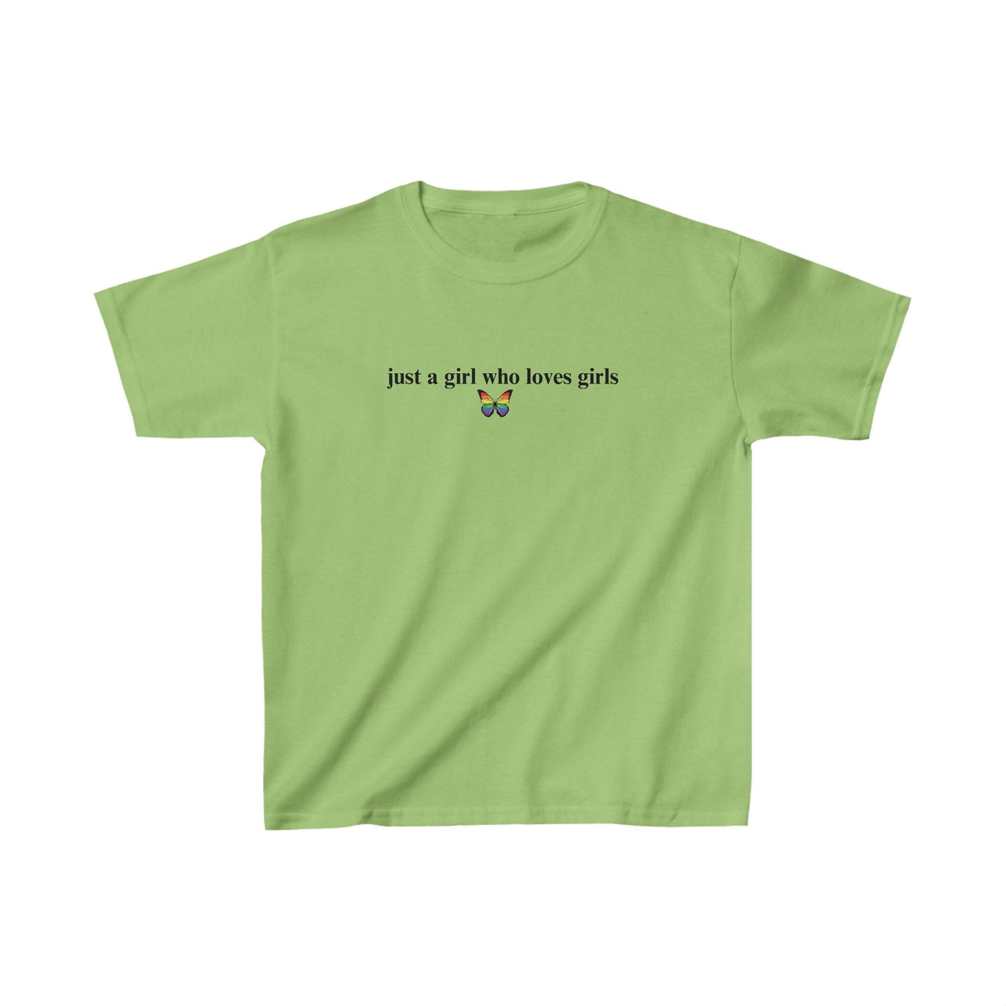Just a girl who loves girls Baby Tee, Lesbian Pride Shirt Gift, Butterfly Pride Shirt, Pride Month Shirt, LGBTQ Women Gift, y2k Baby Tee