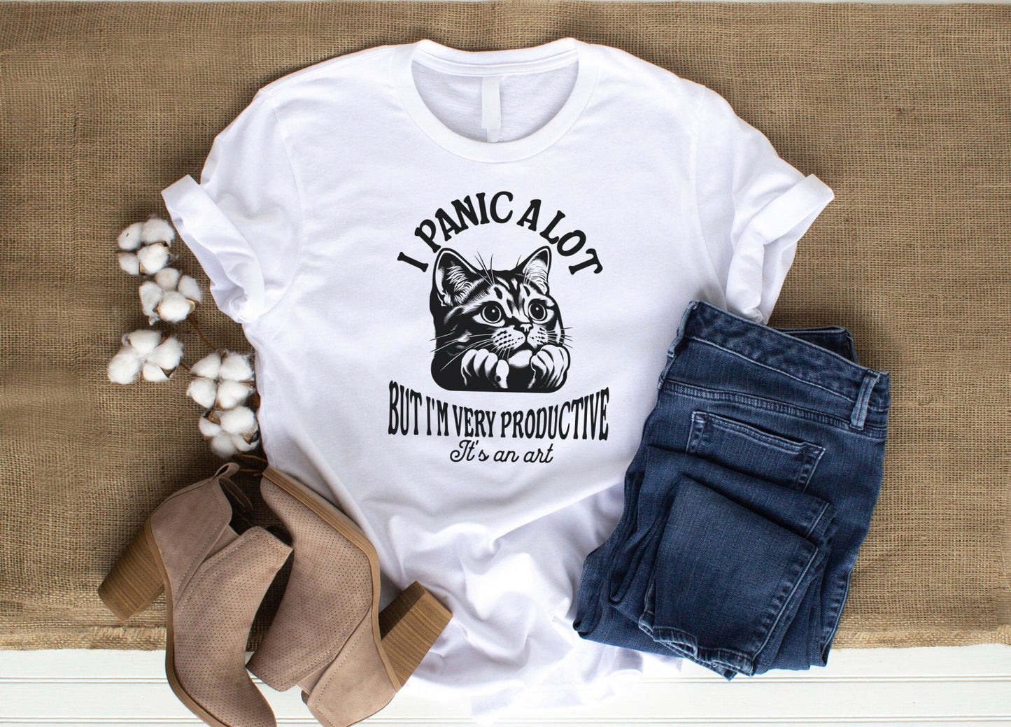 I Panic a lot T-Shirt, Funny Shirt gift for overthinkers, Funny cat lover shirt, Mental health awareness gift, Friend gift for introvert