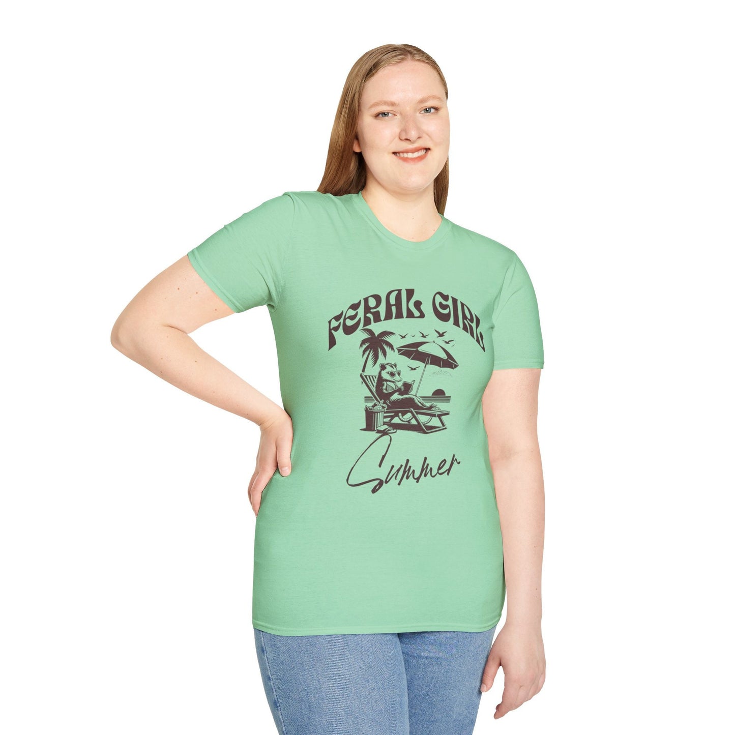 Funny Feral Girl Summer Shirt, Book Lover Birthday Gift, Opossum Beach Shirt, Funny Raccoon Shirt, Goblincore shirt, Funny women tshirt