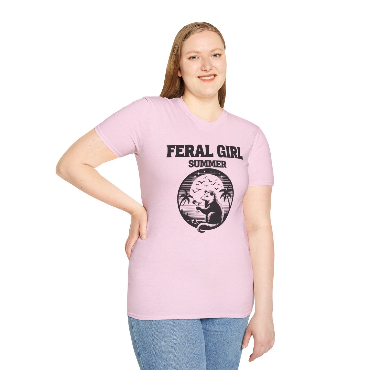 Feral Girl Summer Shirt, Funny Raccoon Shirt, Cocktail Lover Birthday Gift, Goblincore Beach Shirt, Opossum shirt, Funny summer tshirt