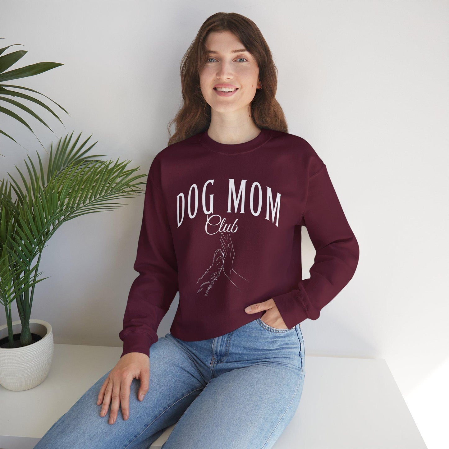 Dog Mom Sweatshirt, Dog Mom Social Club Sweatshirt, Birthday Christmas Gift for Dog Owner, Human Hand Dog Paw Sweatshirt, Animal Sweatshirt